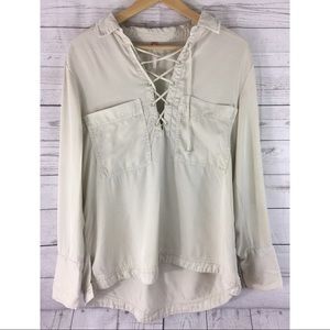 Free People Tencel Lace Up Long Sleeve Blouse