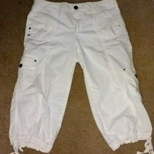 White Cargo Capri Shorts