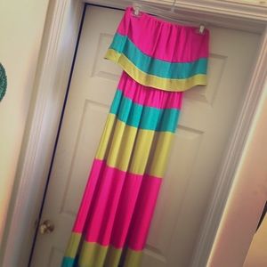Multi-Colored, Striped Maxi Dress
