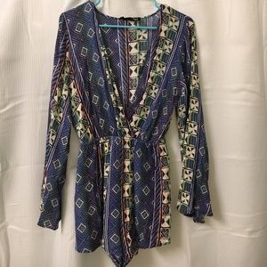 Long sleeve deep v-neck romper