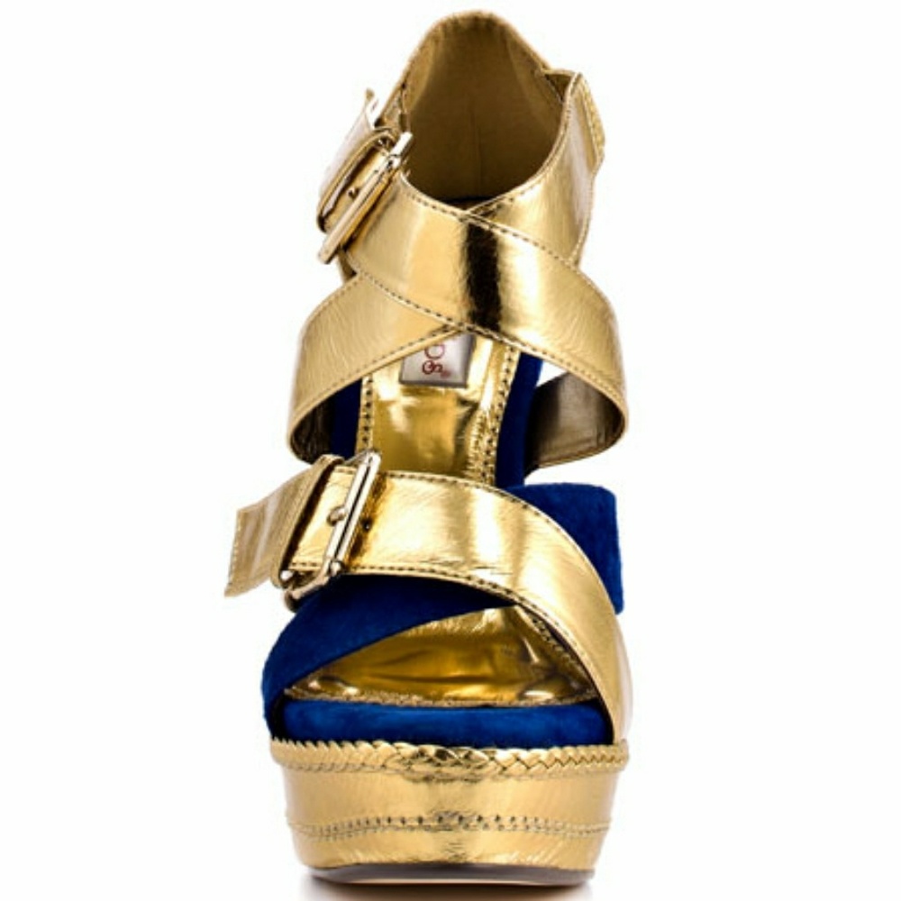 Gold and Blue Platform Heels