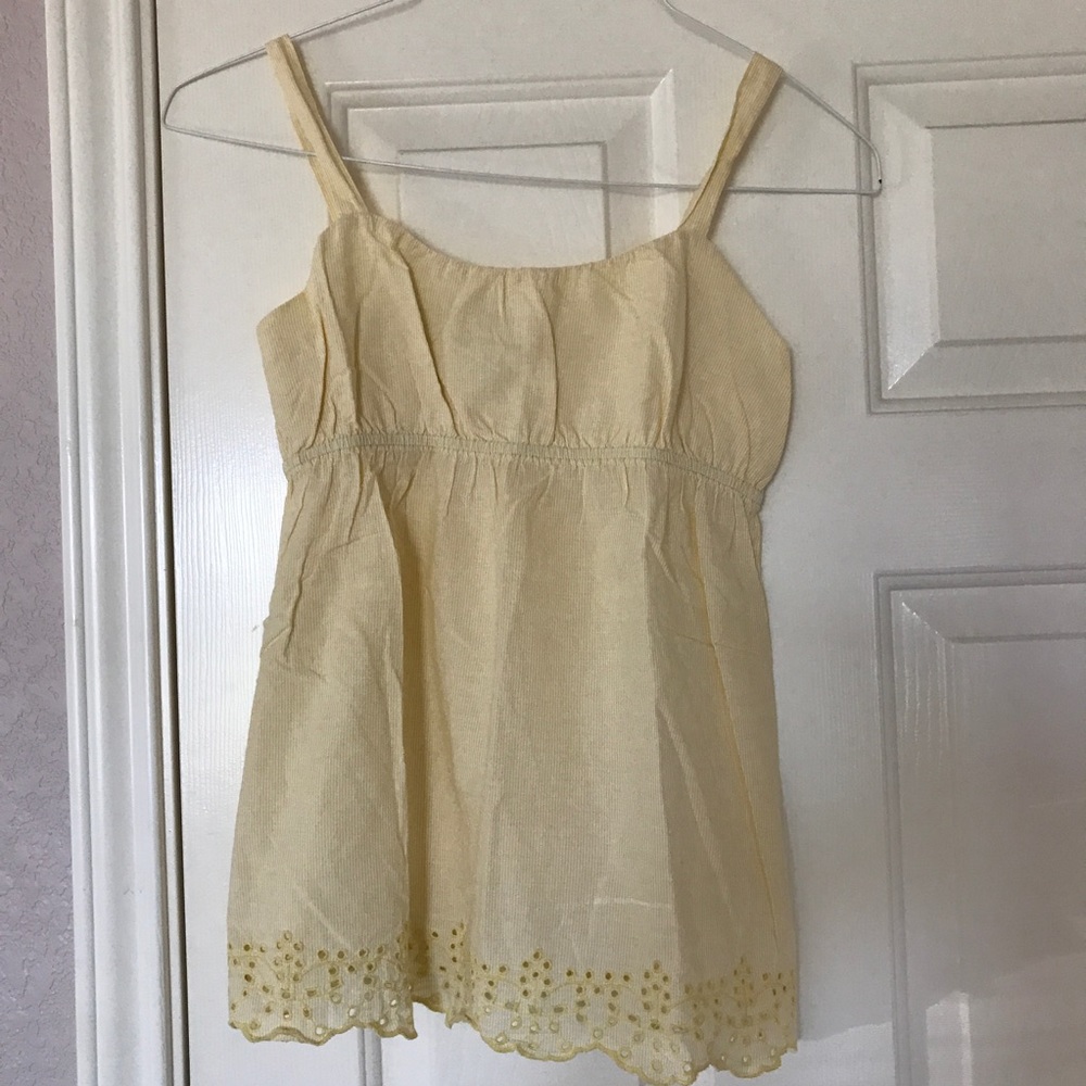 Yellow striped cami with eyelet trim