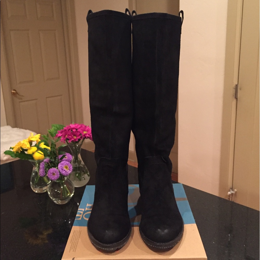OTBT Black Suede Putney Leather Knee Boots 9 EUC!