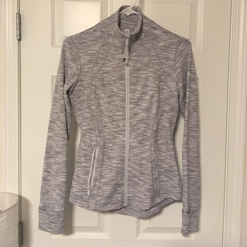 Size 6, Lululemon zip up jacket. Light grey.