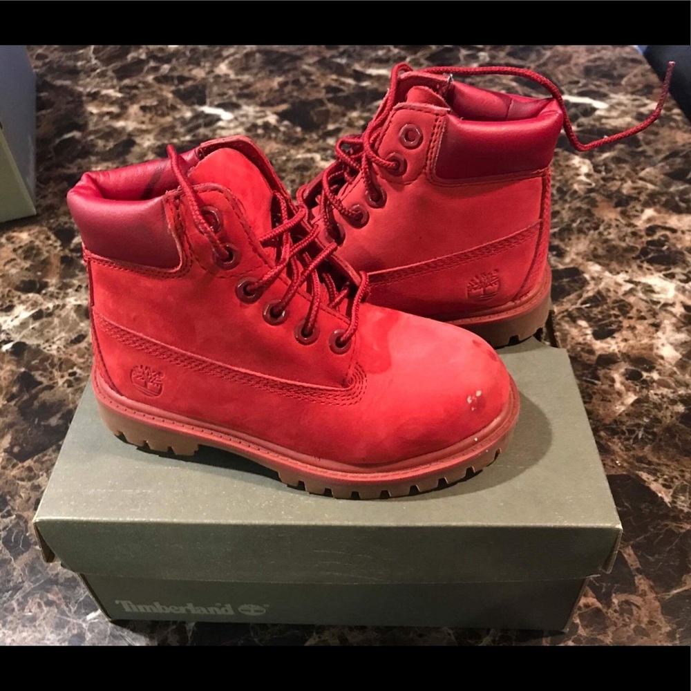 Red timberlands for toddler