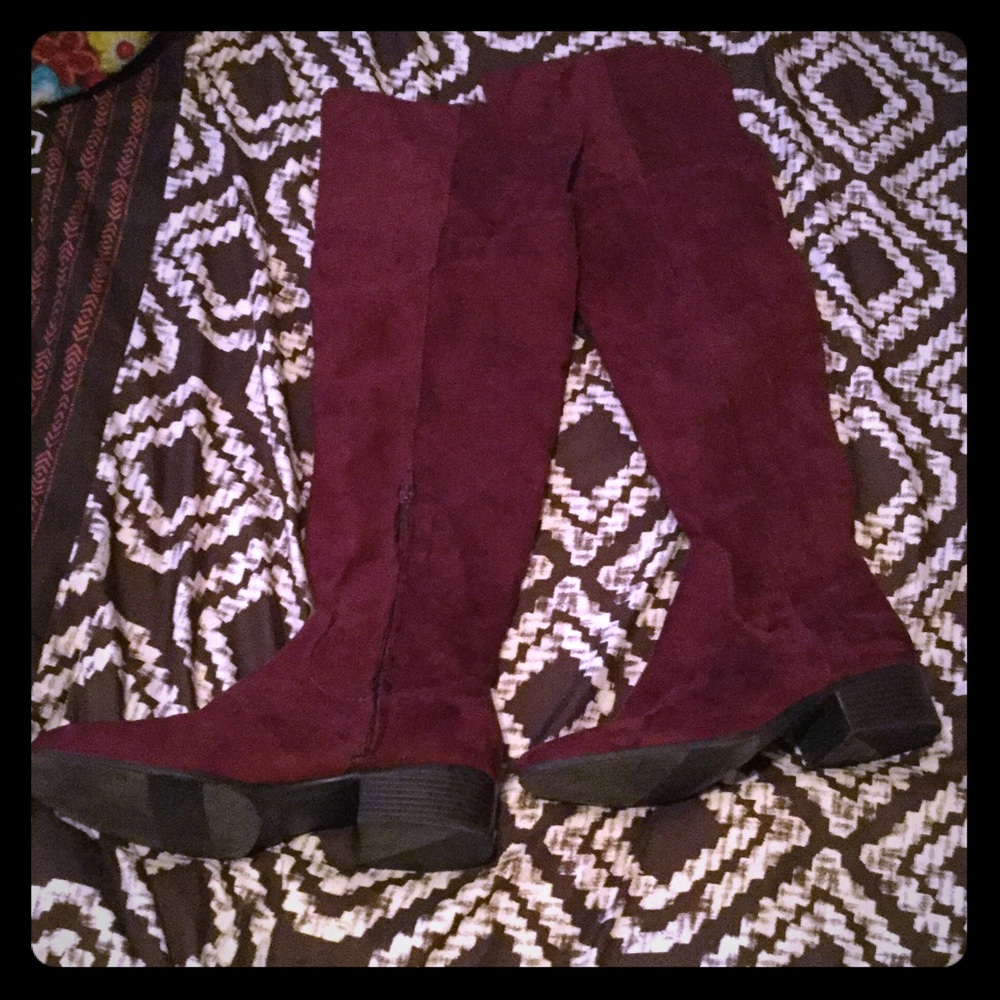 Burgundy Thigh High Riding Boots