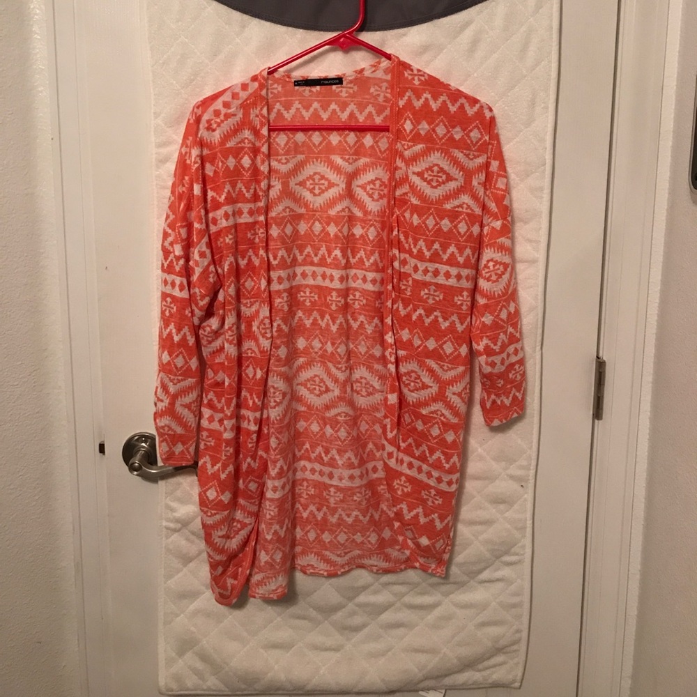 Coral & white sweater
