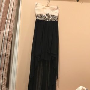 White & Black Strapless Homecoming Dress
