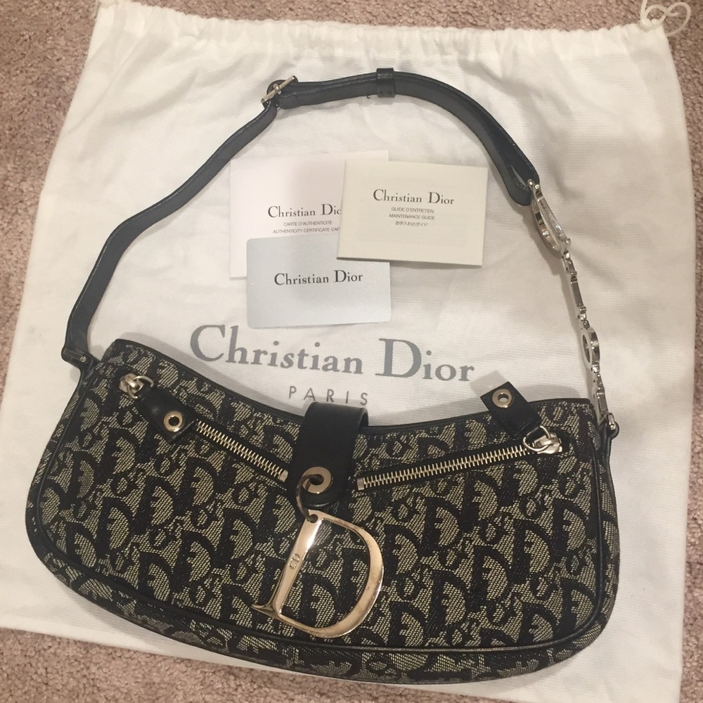 Authentic Dior black monogram shoulder bag