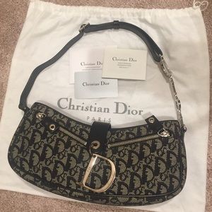 Authentic Dior black monogram shoulder bag