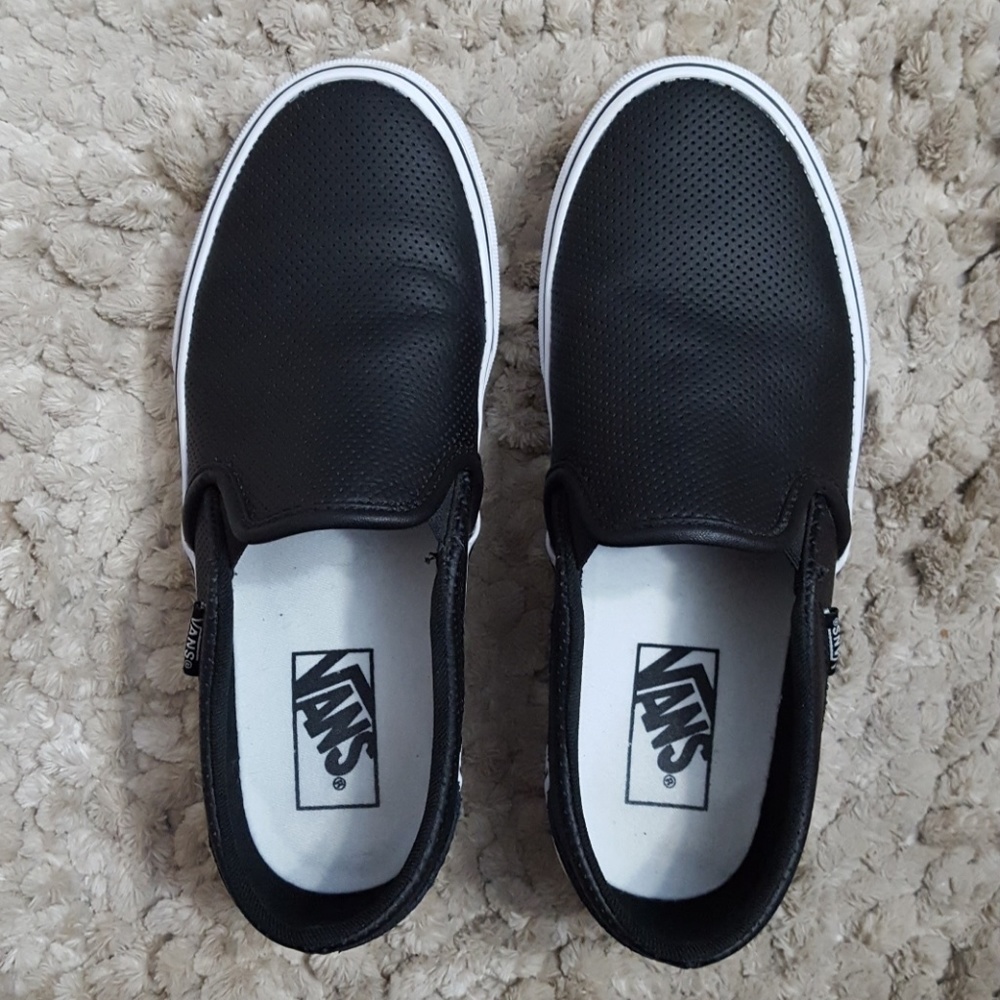 *ON HOLD*Black Perforated Leather Slip On Vans