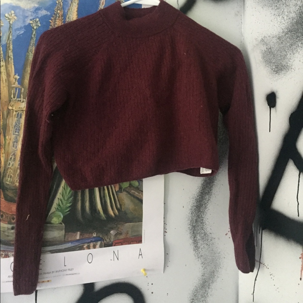 cropped knit maroon sweater