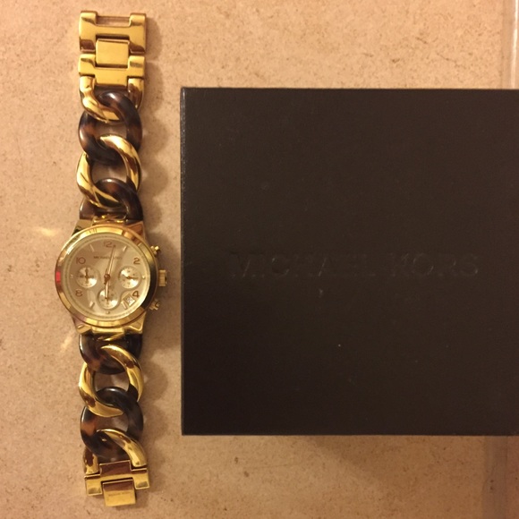 Michael Kors Accessories - MK tortoise and gold chain watch