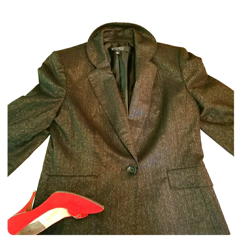 Kasper Dark Black Denim Blazer Sz 12 Single Button
