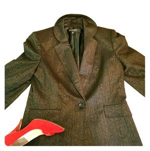 Kasper Dark Black Denim Blazer Sz 12 Single Button