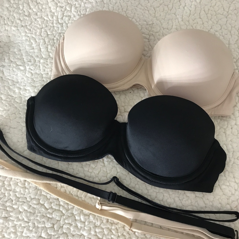 2 Vs pink strapless push up bra nude black