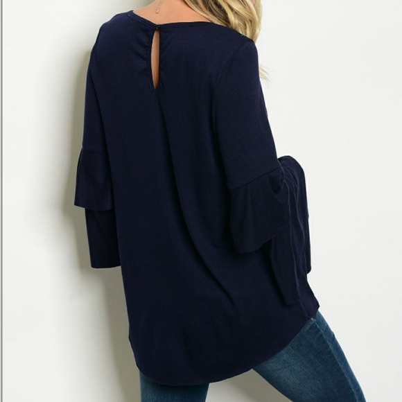 1 LEFT - Beautiful Navy Tiered Bell Sleeve Top - Picture 2 of 8