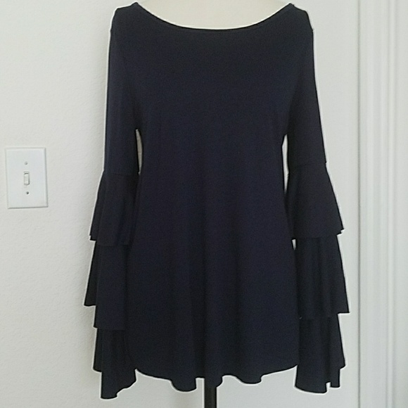 1 LEFT - Beautiful Navy Tiered Bell Sleeve Top - Picture 3 of 8