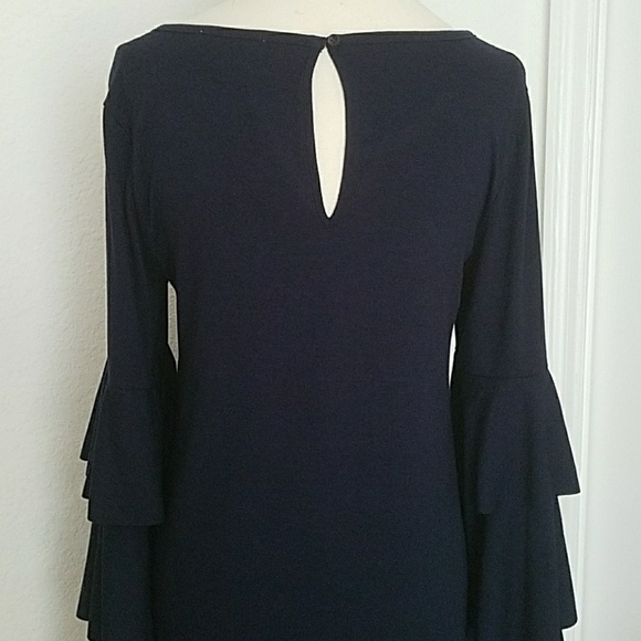 1 LEFT - Beautiful Navy Tiered Bell Sleeve Top - Picture 5 of 8