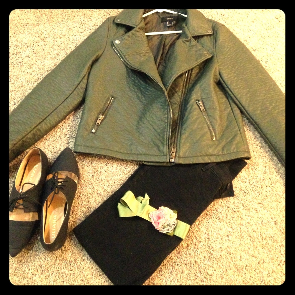 Olive green faux leather jacket