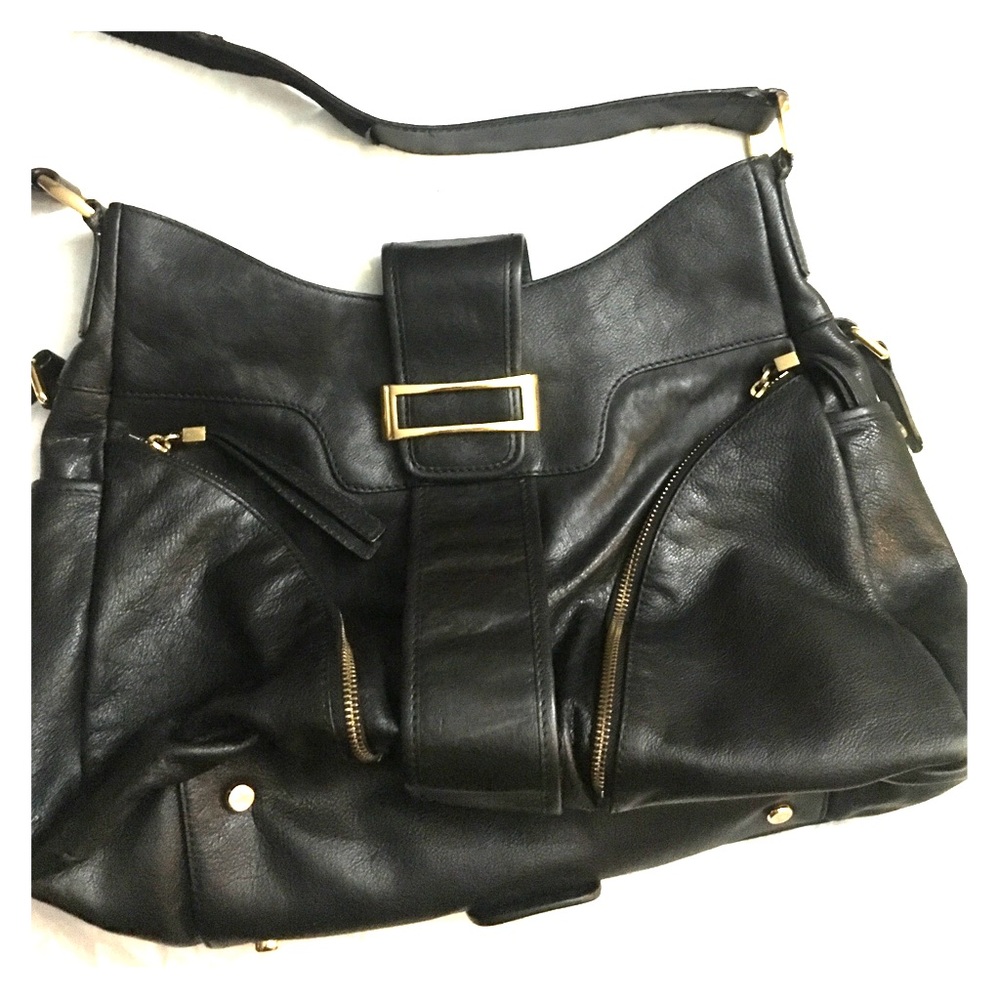 Black leather handbag