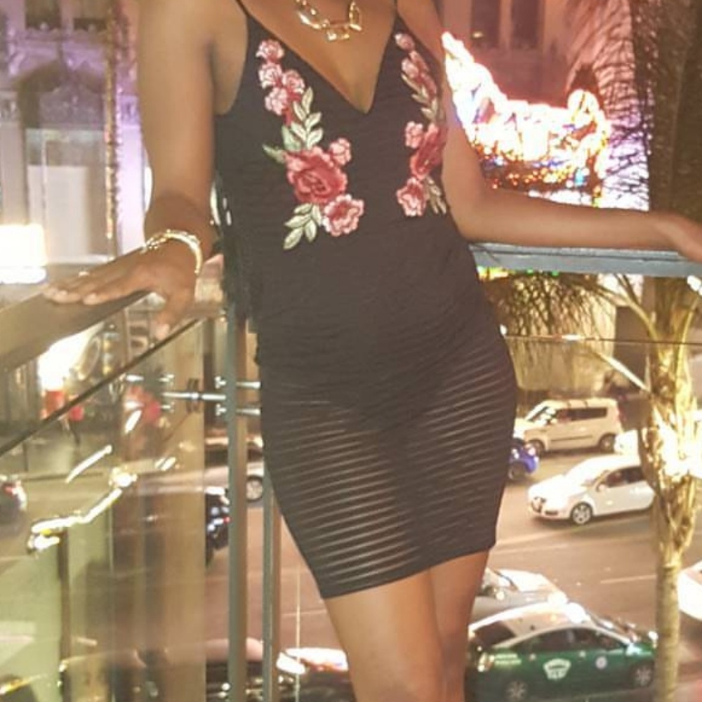 Black rose embroidered dress