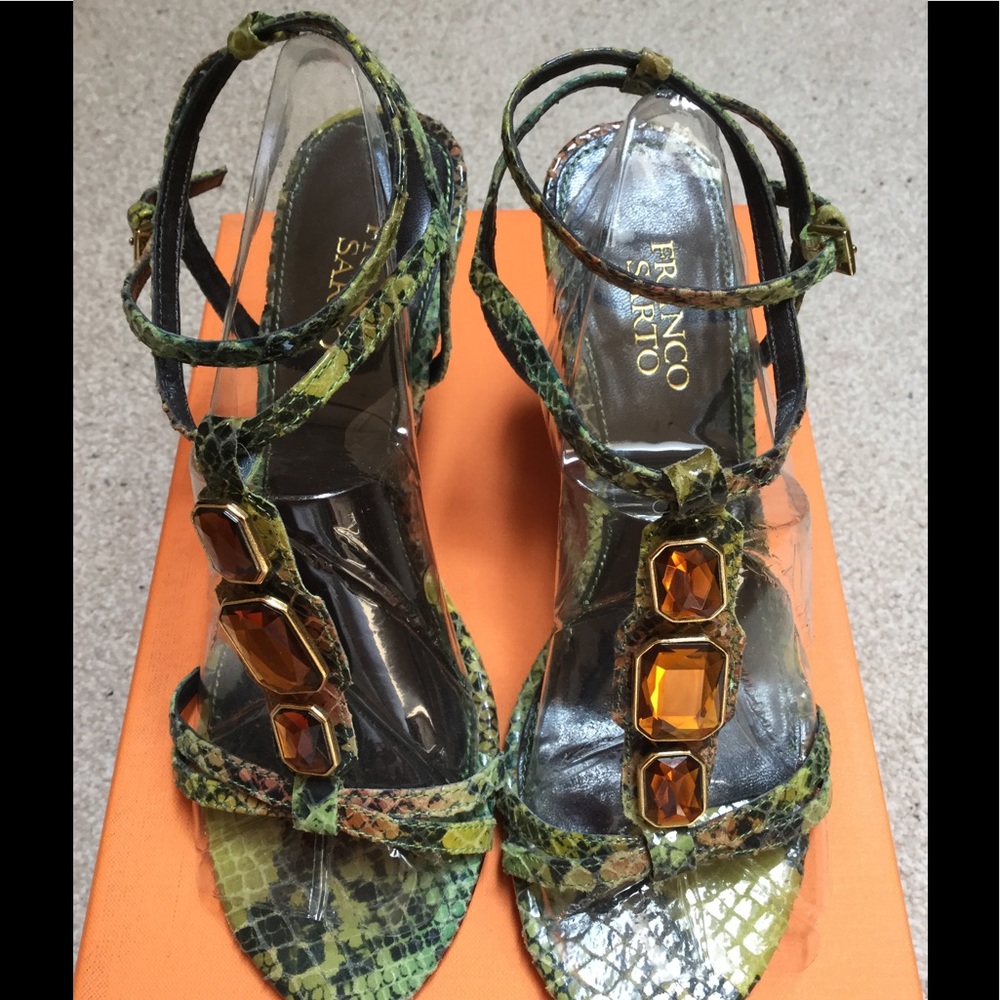 Multi Green Snake Leather Embellished  Sandals-8M