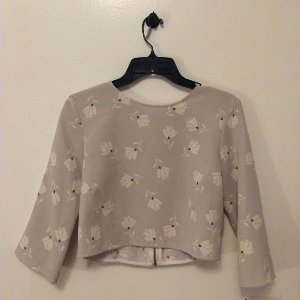 ❌SOLD❌ Zara Grey Floral Blouse/Crop Top