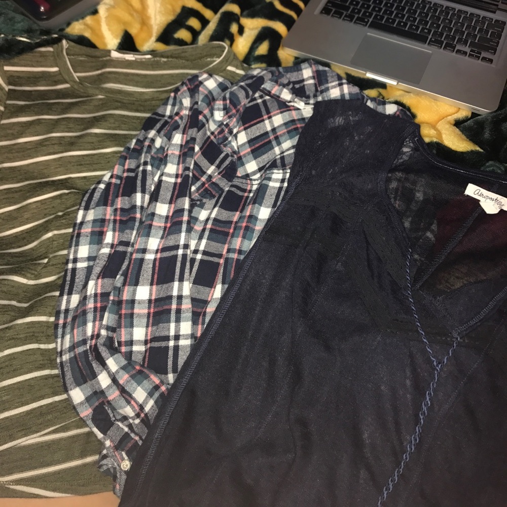 Cute Sweater, Flannel, and lace top!