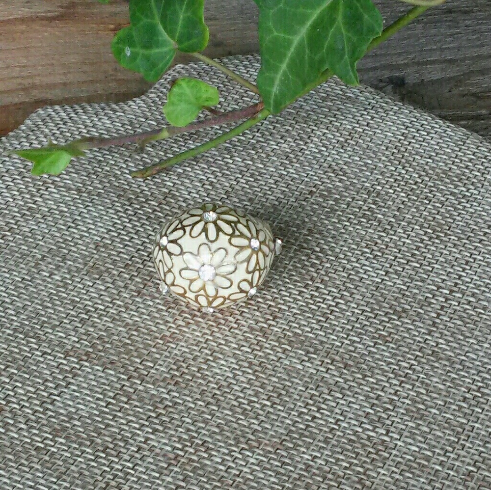 Coach Enameled Dome Ring w/ Crystals