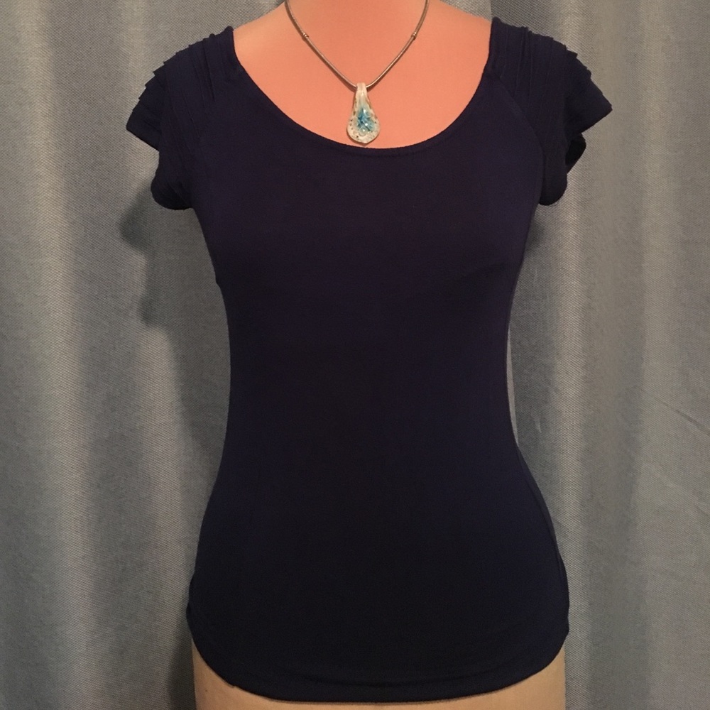 Midnight blue short sleeved shirt.
