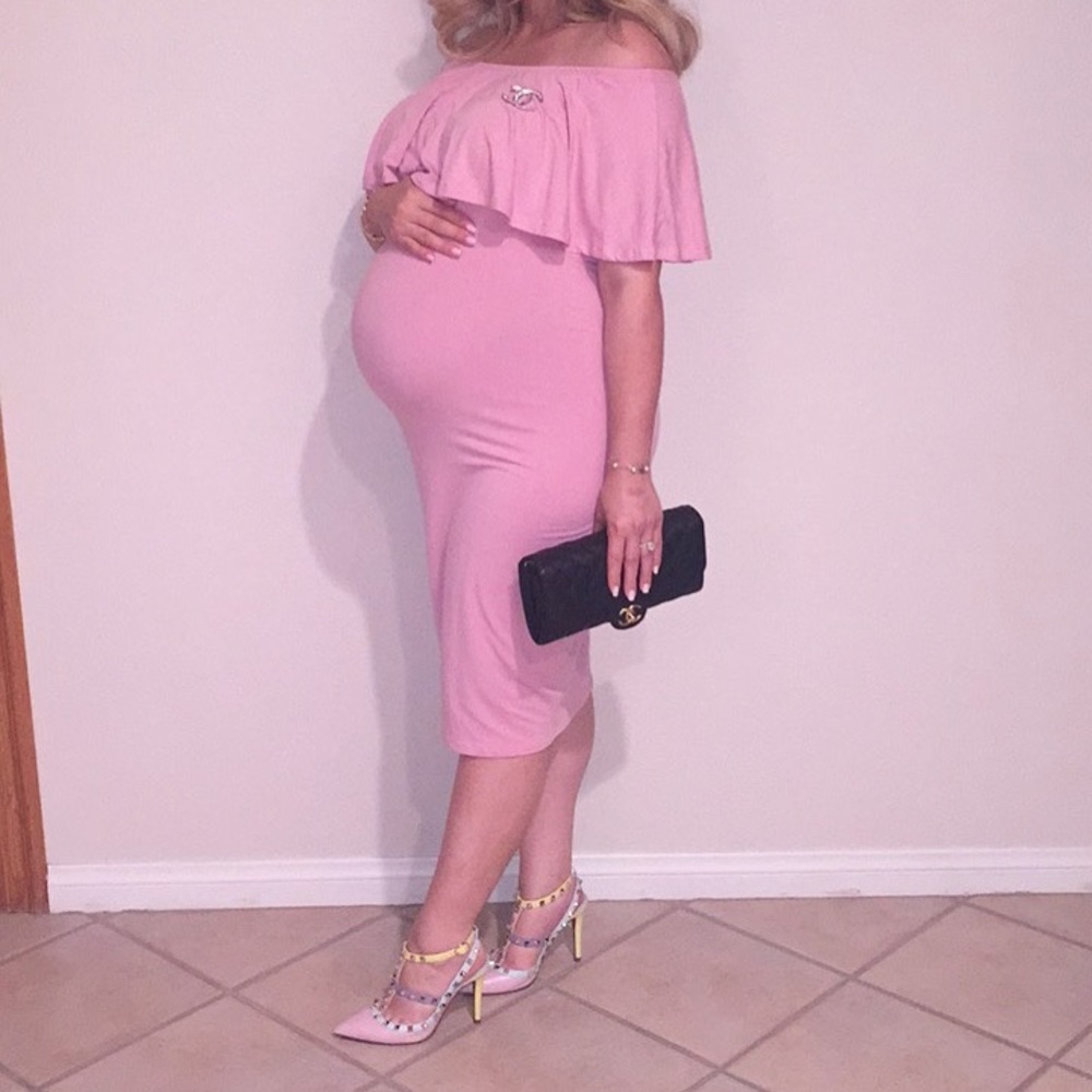 Maternity blush pink cotton pencil dress