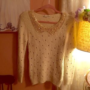 Polka dot and sequence collar sweater