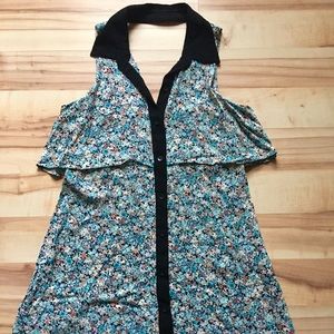 Floral print contrast edge mini dress