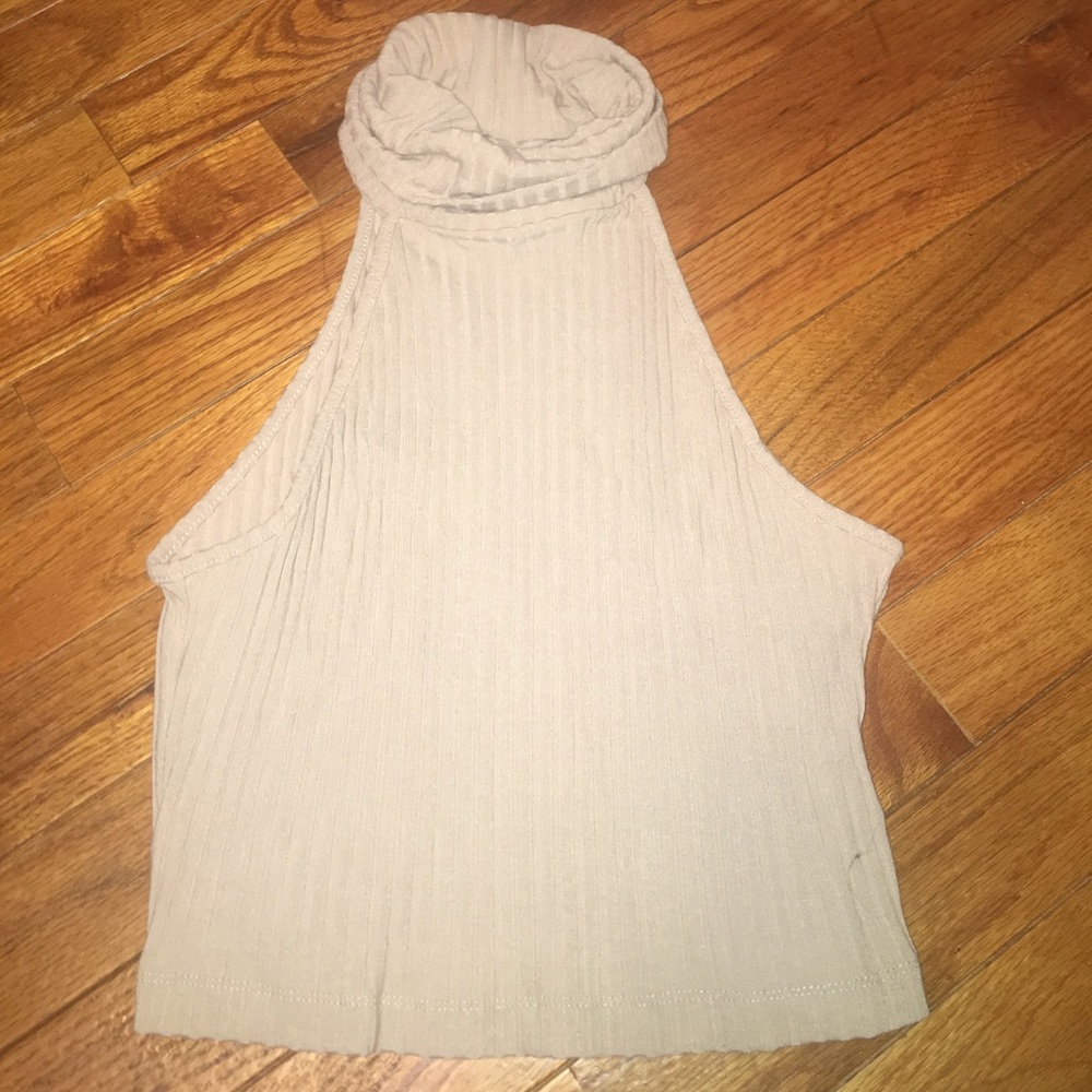 turtle neck nude crop top
