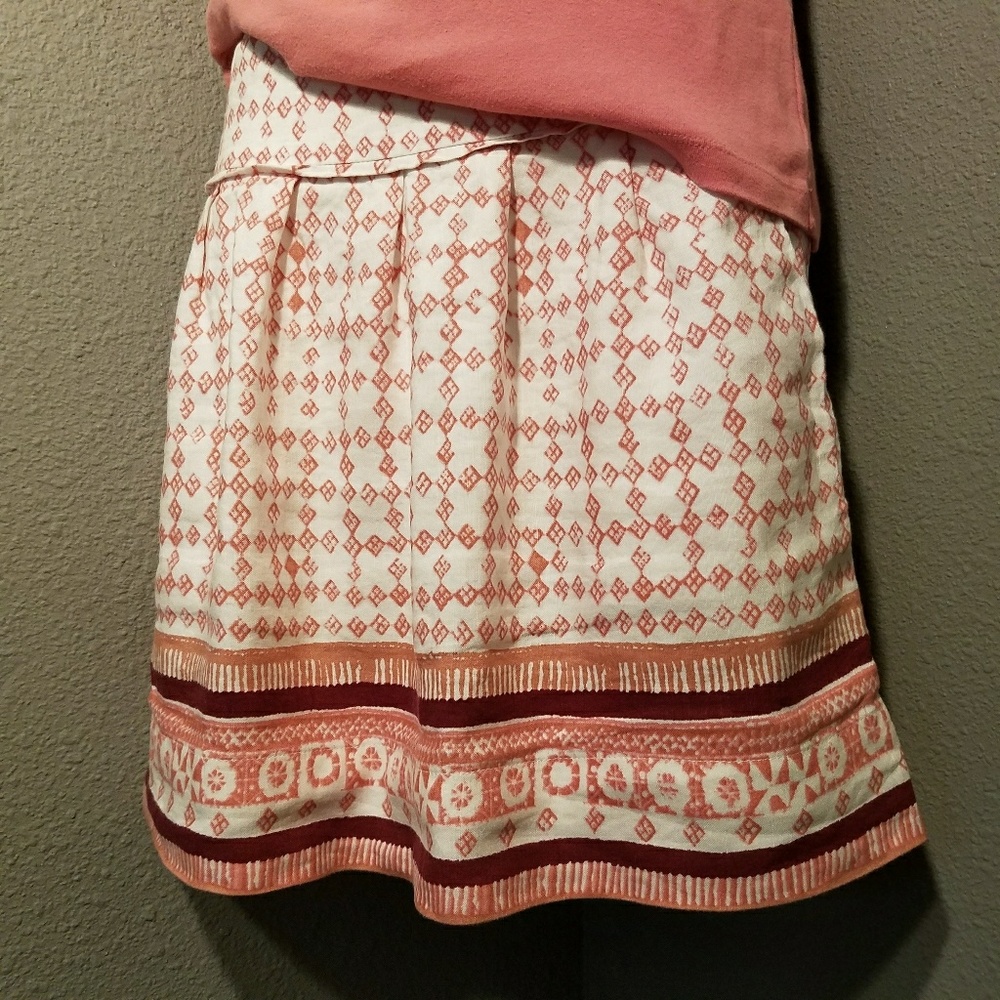 100% linen LOFT skirt pink coral cream EUC  sz 00