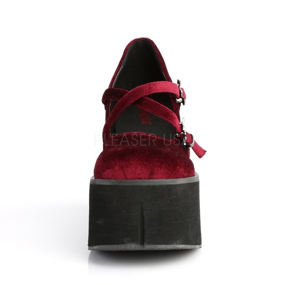 Gothic Platform Comfy Bat Buckles Velvet Shoes - Picture 2 of 4