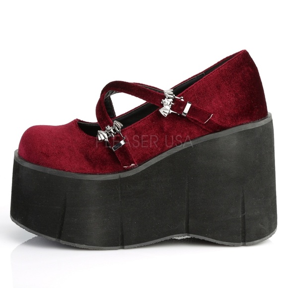 Gothic Platform Comfy Bat Buckles Velvet Shoes - Picture 3 of 4