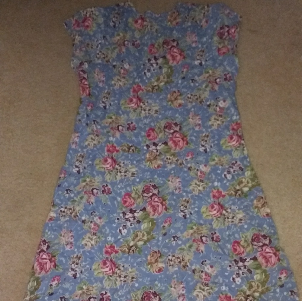 Sky Blue and Pink Floral Summer Dress Like New