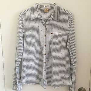 Hollister Striped Blue Cotton Shirt XL