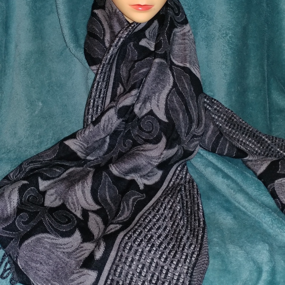Black and Gray Floral Scarf