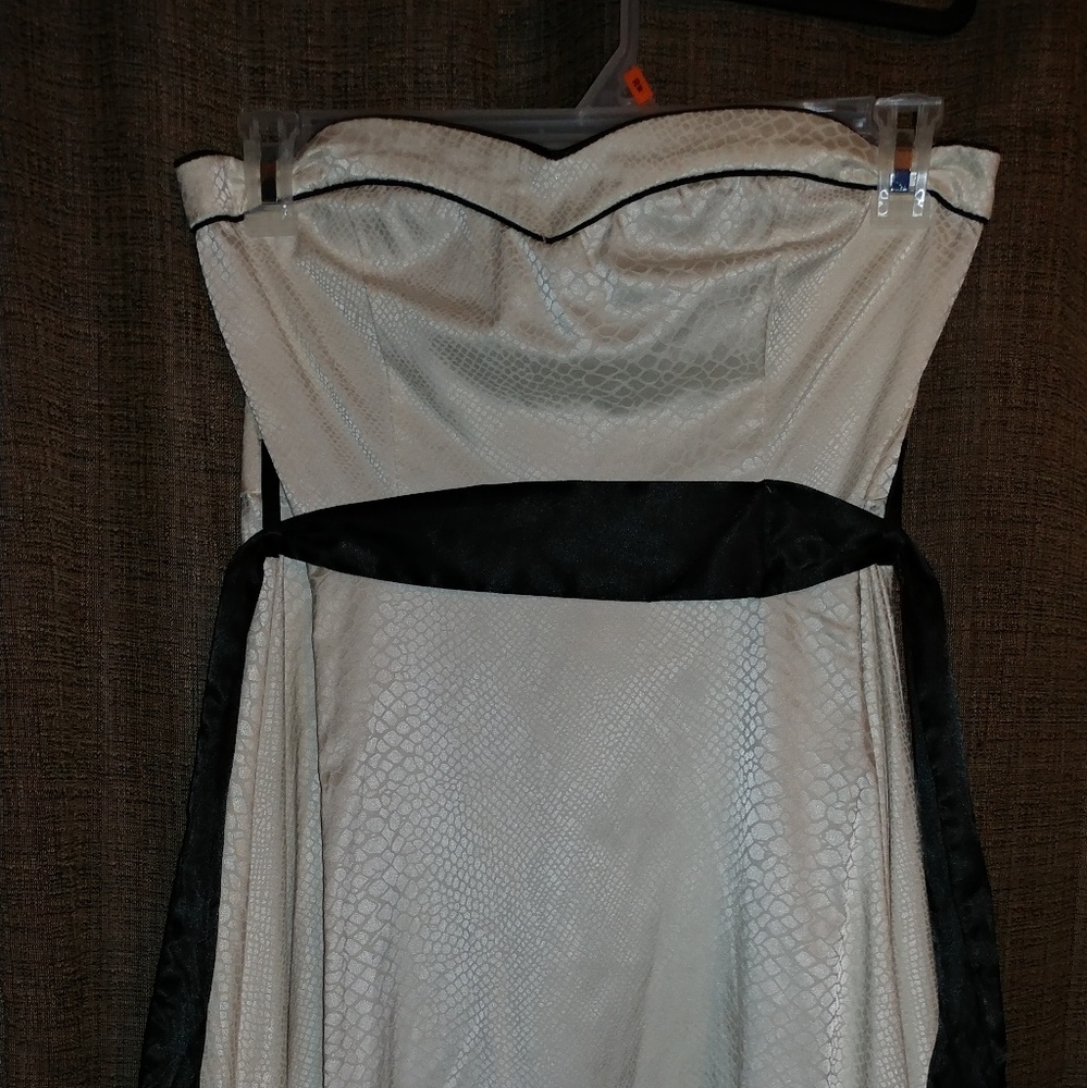 White Snakeskin dress with Black Sash