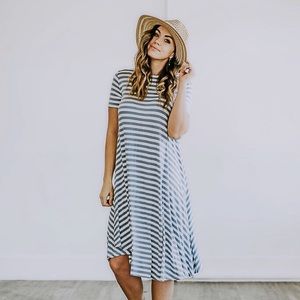 Denim Stripe Midi Tee Dress Size Large 10 - 16