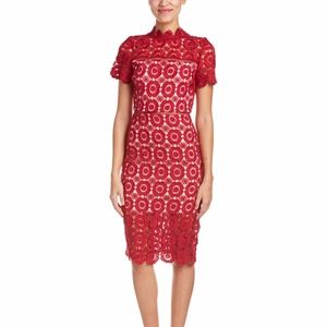 Just Me Red Lace Midi Dress - Size S - NWOT