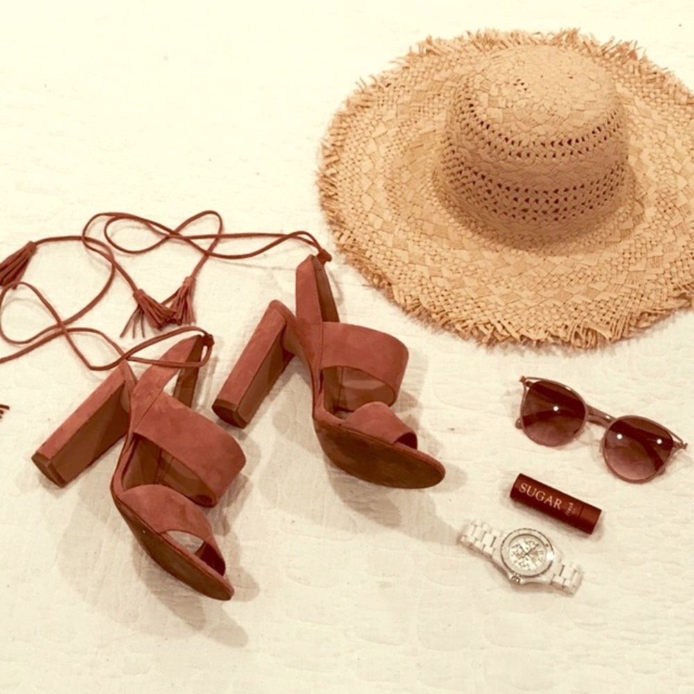 Madewell Pink Suede Lace Up Tassel Heels