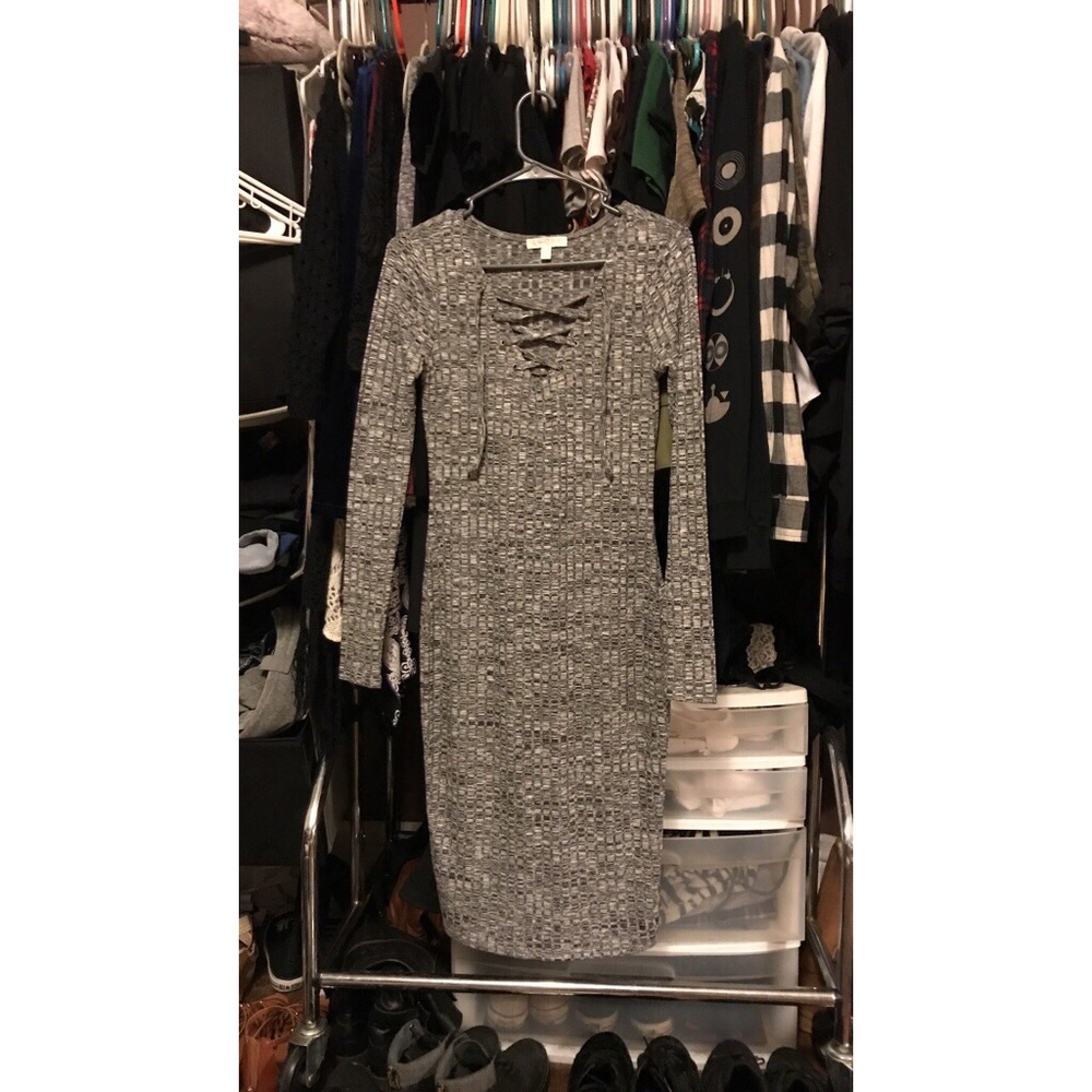 Gray bodycon midi lace up dress
