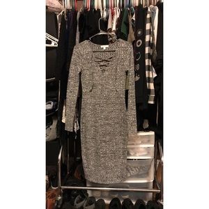 Gray bodycon midi lace up dress