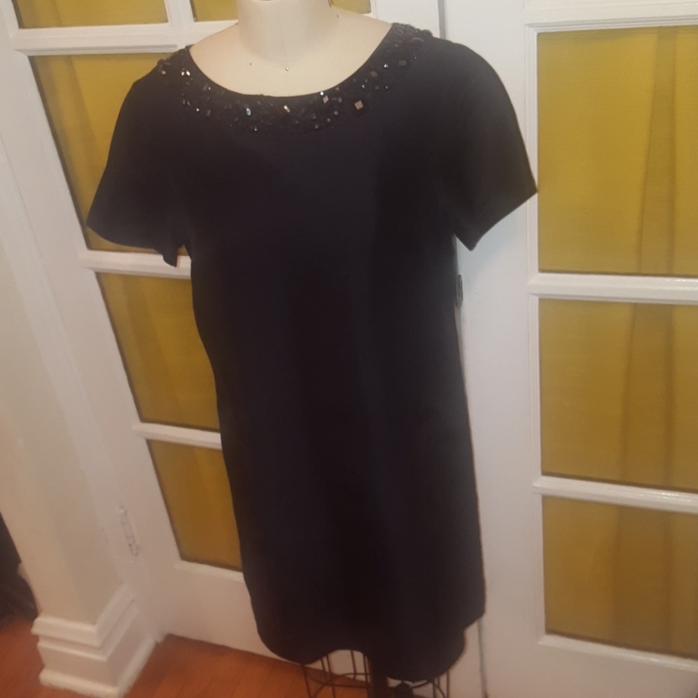 Perfect  little black dress w/ beaded collar