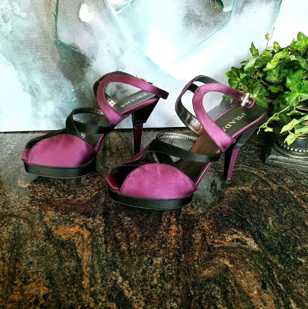 SOLD Prada Purple Satin Peep Toe Pumps 7.5/38