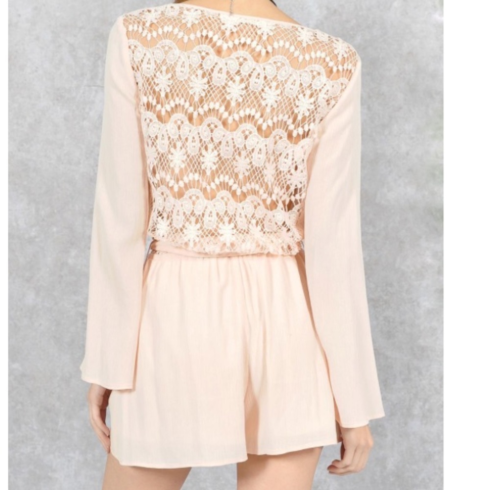 *NWOT* blush pink lace back romper